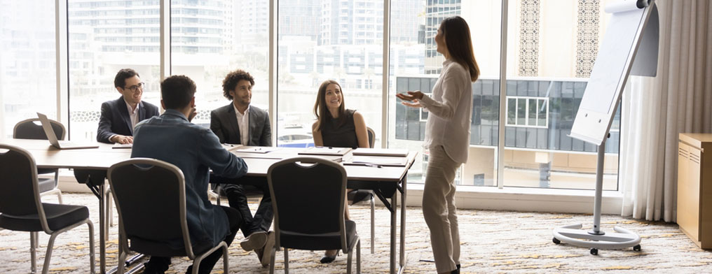 team meeting with project presentation